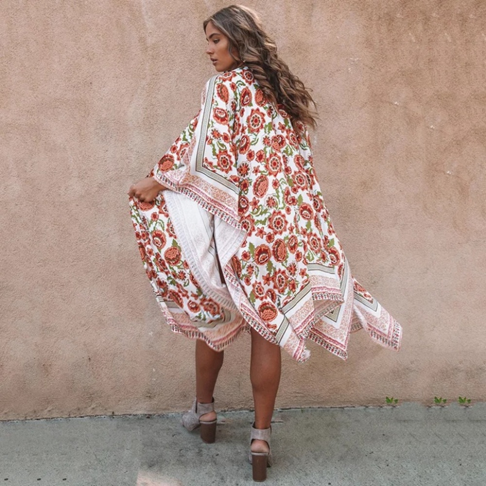 SOLD OUT CLEARANCE Bohemian Floral Kimono Coverup Wrap One Size - Picture 3 of 8